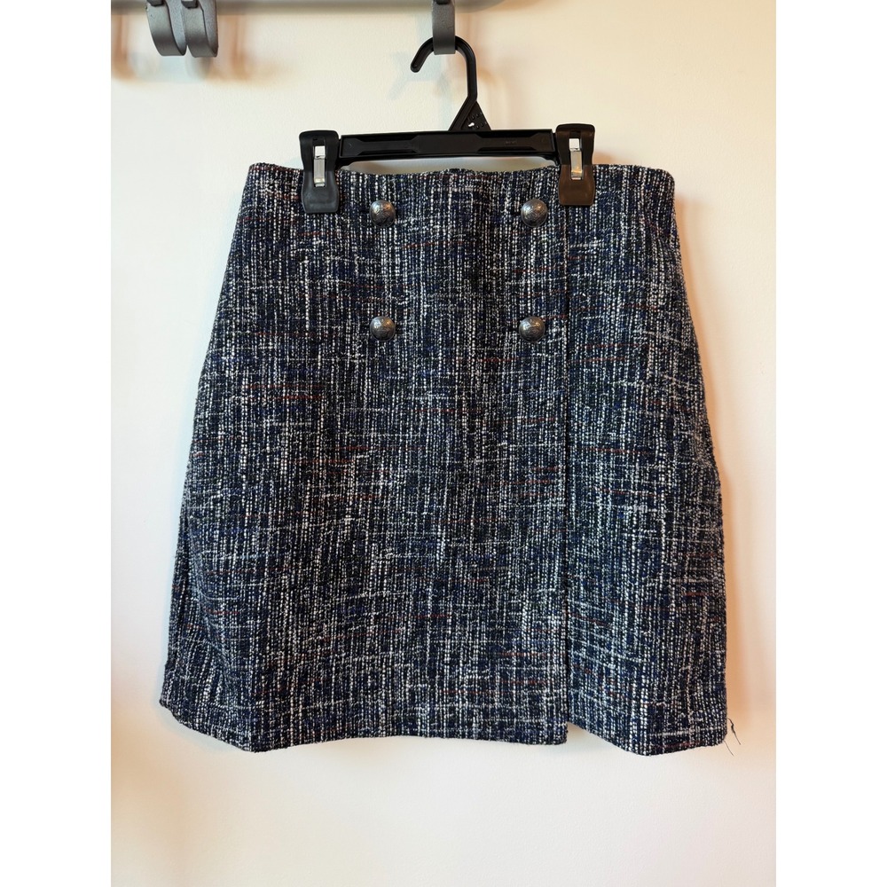 Loft Womens Navy Blue Tweed Button Front Mini Skirt Size 4 33815800